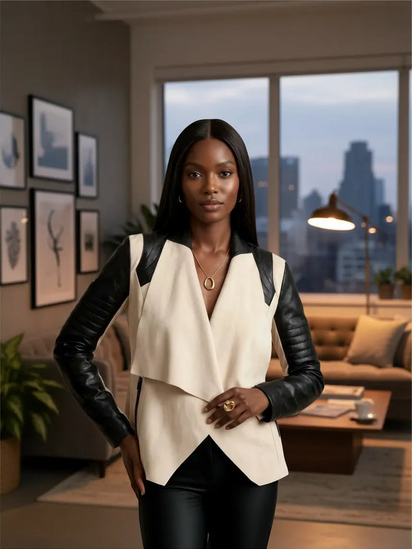 Blanc Noir Blanc Noir Drape Front Jacket in Taupe - Outerwear | Queen Anna House of Fashion Women's Luxury Fashion