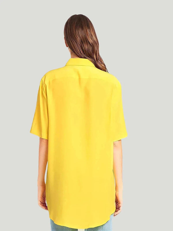 AMANDA UPRICHARD Yellow Silk Grandpa Shirt - Blouse, Button-up, m, Philanthropic Brand, s, Sale, Short Sleeve, Tops, Women Owned Brand, Workwear, - Luxury Women's Fashion at Queen Anna House of Fashion