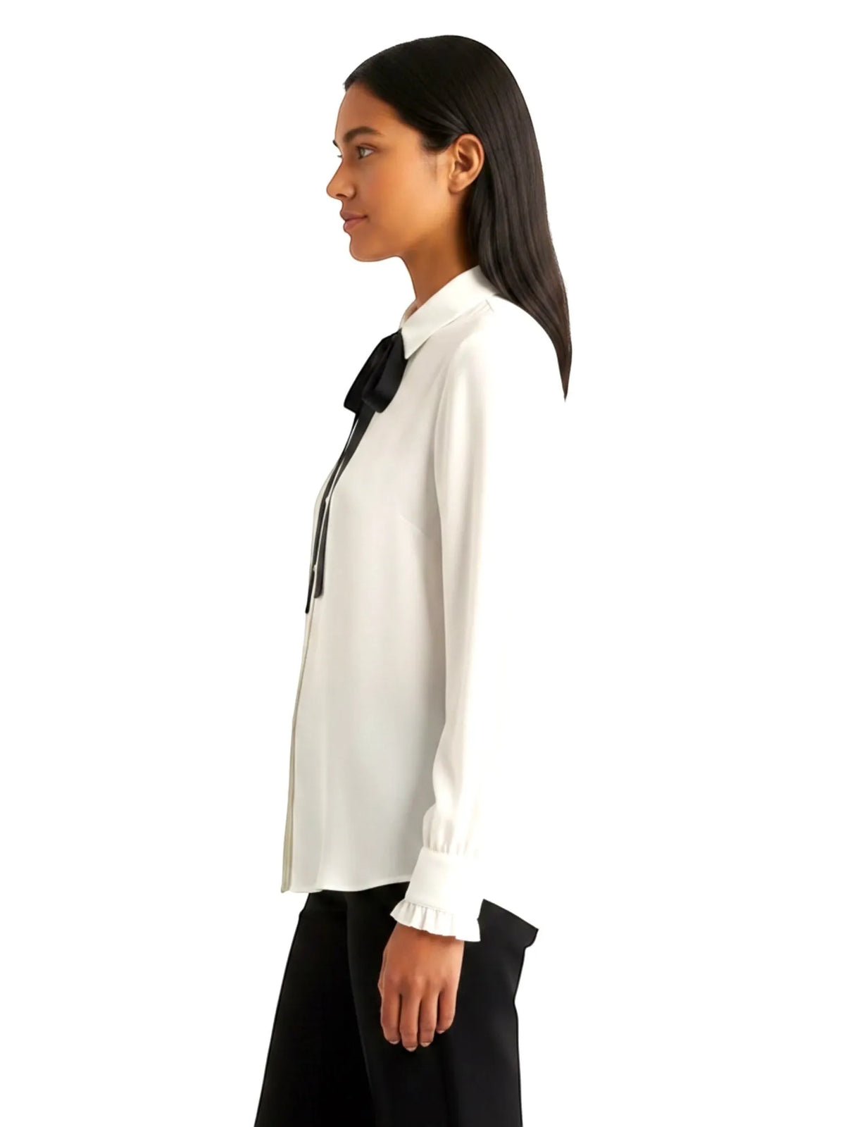 Aaron & Amber Aaron & Amber Quinn Classic Bow Tie Blouse in OFF WHITE / BLACK - Top | Queen Anna House of Fashion Women's Luxury Fashion