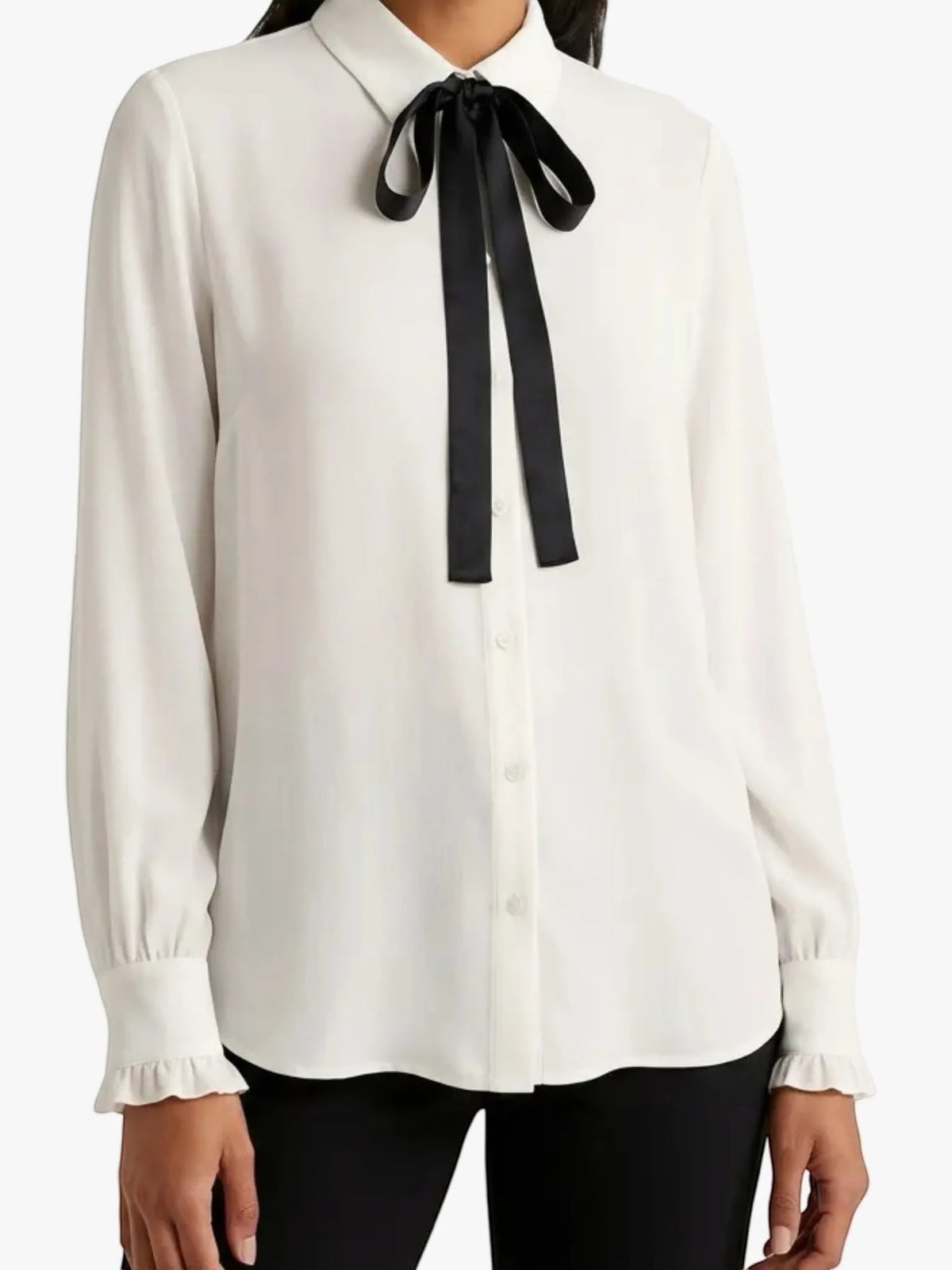 Aaron & Amber Aaron & Amber Quinn Classic Bow Tie Blouse in OFF WHITE / BLACK - Top | Queen Anna House of Fashion Women's Luxury Fashion