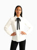 Aaron & Amber Aaron & Amber Quinn Classic Bow Tie Blouse in OFF WHITE / BLACK - Top | Queen Anna House of Fashion Women's Luxury Fashion