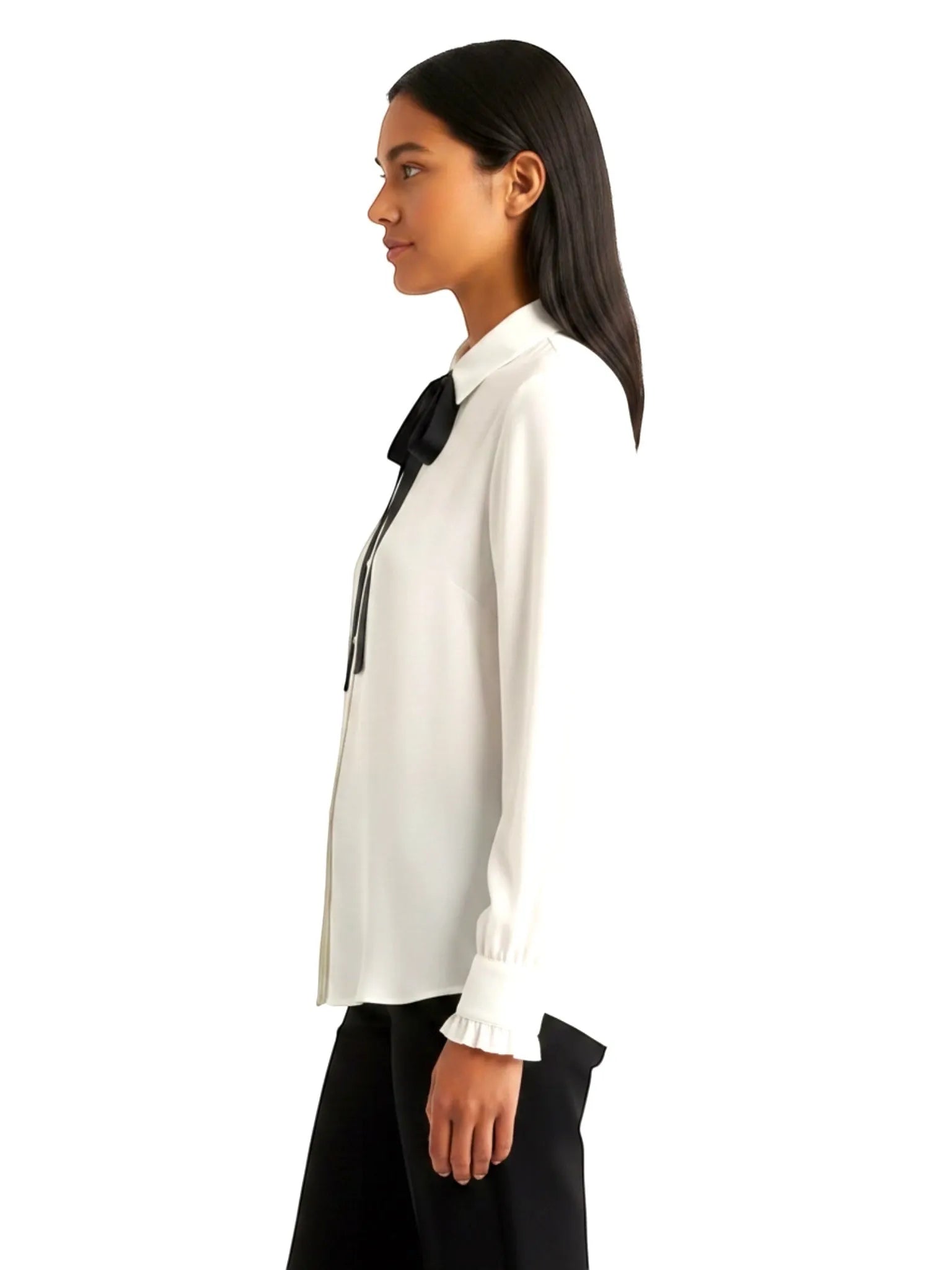 Aaron & Amber Aaron & Amber Quinn Classic Bow Tie Blouse in OFF WHITE / BLACK - Top | Queen Anna House of Fashion Women's Luxury Fashion