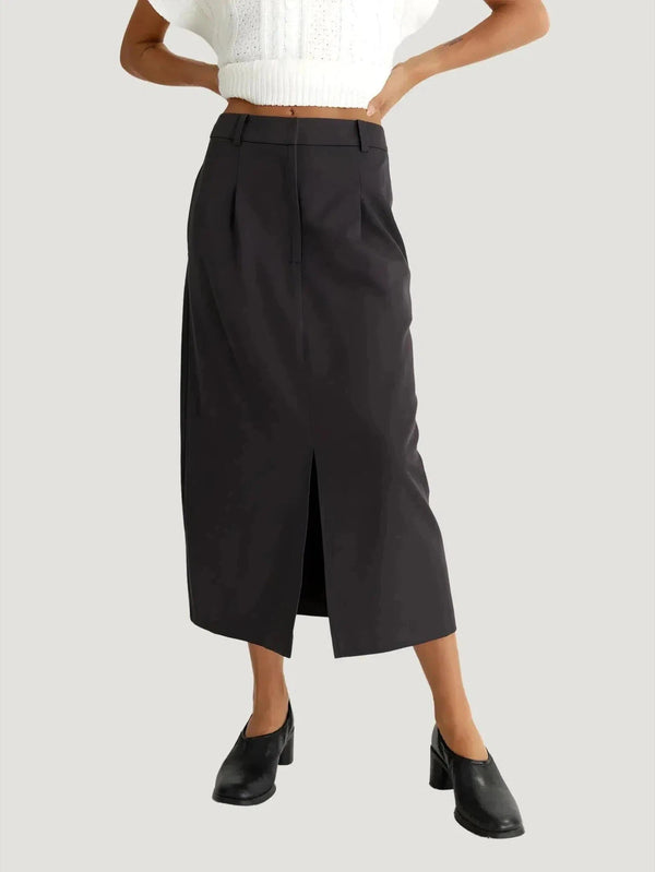 All Row Penny Skirt - AAPI Owned Brand, Bottoms, Dark Grey, F/W'22, l, m, Midi, s, Sale, Skirts, Workwear - Luxury Women's Fashion at Queen Anna House of Fashion