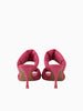 Queen Anna House of Fashion magenta leather twist strap heeled sandals with a pointed toe and stiletto heel.