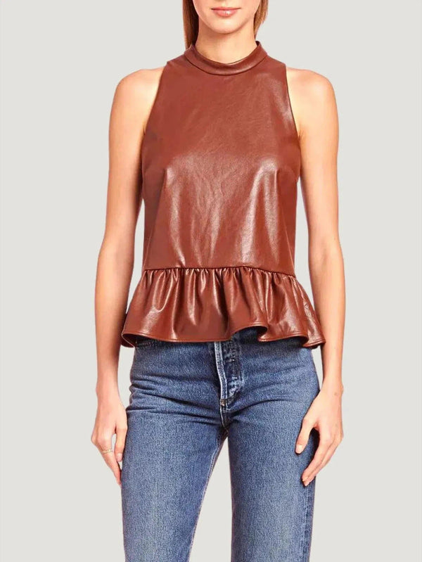 Amanda Uprichard Anders Top - Blouse, Brown, F/W'22, l, Leather, m, New Arrivals, s, Sale, Sleeveless, Stretch, Tops, Women Owned  - Luxury Women's Fashion at Queen Anna House of Fashion
