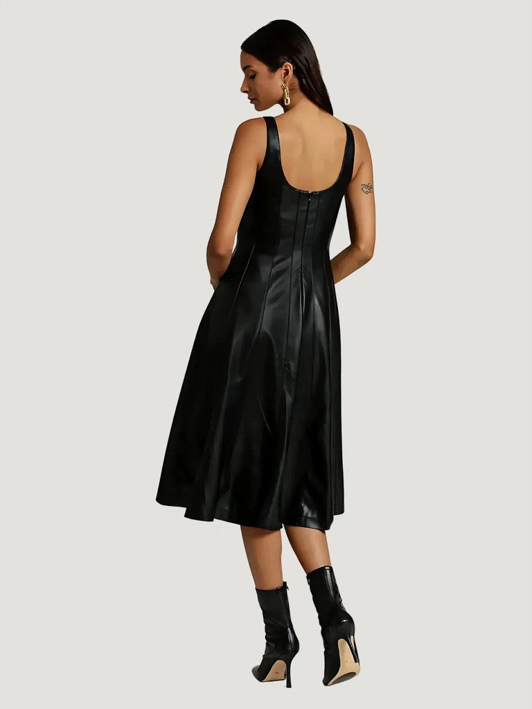 Avec-Les-Filles-Faux-Ever-Leather-Fit-and-Flare-Midi-Dress-Queen-Anna-House-of-Fashion