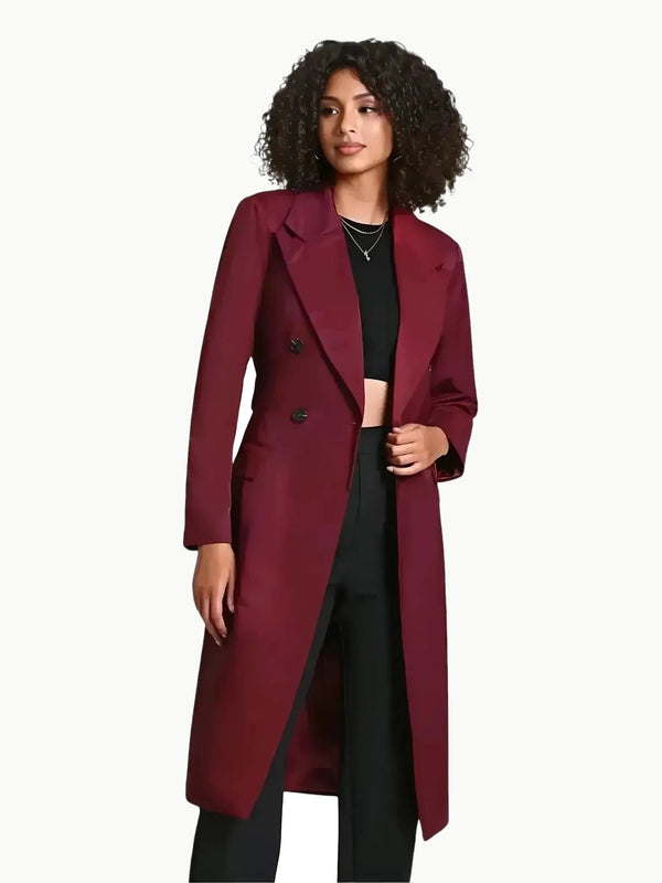 Avec Les Filles Avec Les Filles Stretch Cotton Belted Trench Coat in Burgundy - Outerwear | Queen Anna House of Fashion Women's Luxury Fashion