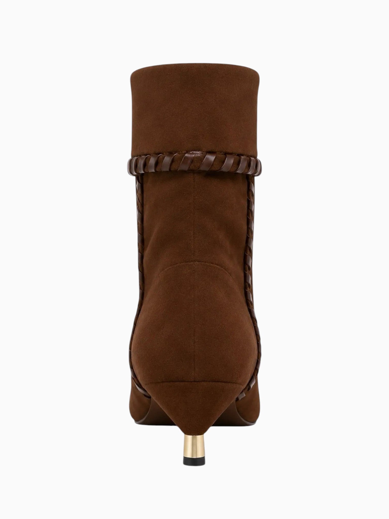 Queen Anna House of Fashion brown suede slouch bootie with braided detail and kitten heel