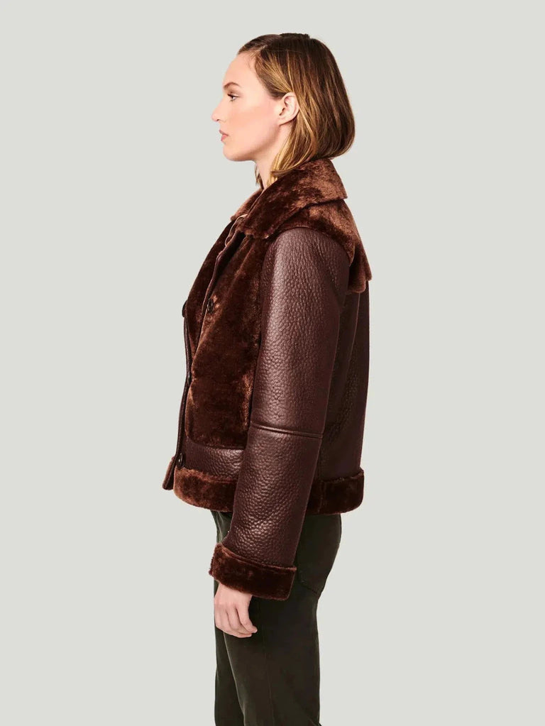 Bernardo Faux Shearling Aviator Jacket - Backstock, Brown, Coats, Eco-Conscious Brand, F/W'22, Faux Fur, l, m, New Arrivals, Outerwear, Sale, - Luxury Women's Fashion at Queen Anna House of Fashion