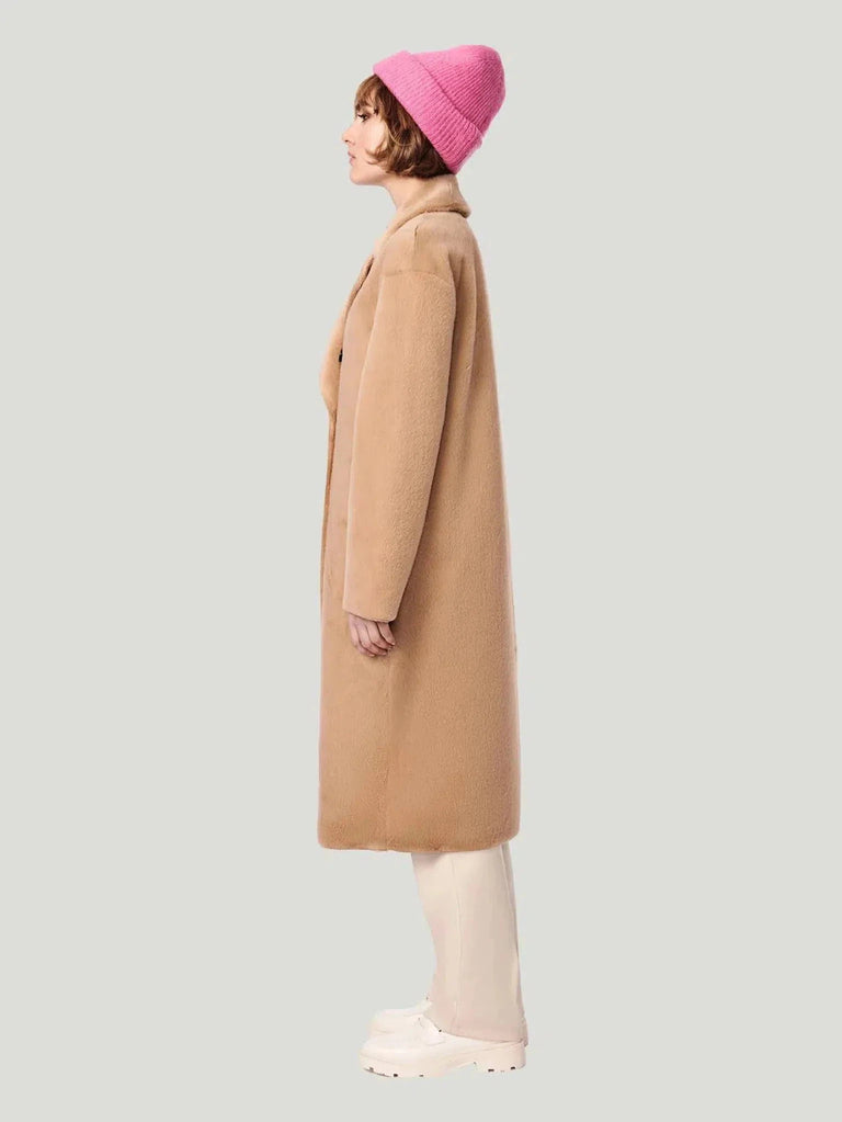 Bernie Long Shearling Peacoat - Backstock, Coats, Eco-Conscious Brand, F/W'22, Khaki, l, New Arrivals, Outerwear, s, Sale, Tan, Wome - Luxury Women's Fashion at Queen Anna House of Fashion
