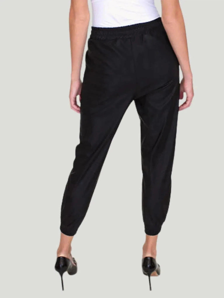 Betsy Moss Sammy Vegan Jogger - Black, Bottoms, Everyday Wear, F/W'21, l, m, Pants, s, US Based Brand, US Owned Brand, Vegan Leather - Luxury Women's Fashion at Queen Anna House of Fashion
