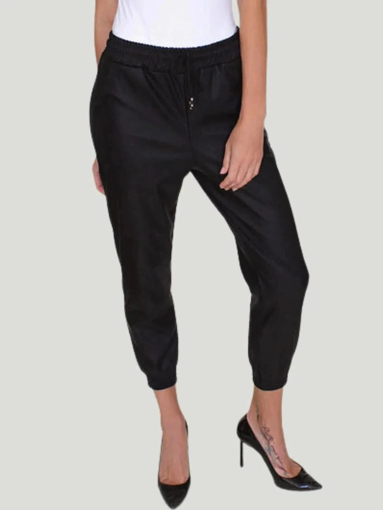 Betsy Moss Sammy Vegan Jogger - Black, Bottoms, Everyday Wear, F/W'21, l, m, Pants, s, US Based Brand, US Owned Brand, Vegan Leather - Luxury Women's Fashion at Queen Anna House of Fashion