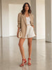 Queen Anna House of Fashion red leather heeled sandals with ankle strap and square toe, worn by a model.