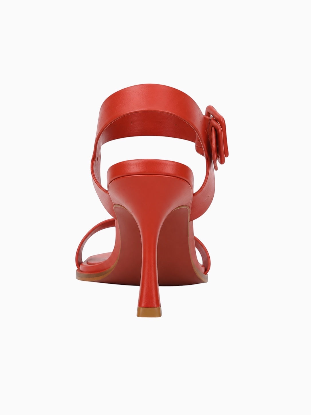 Queen Anna House of Fashion red leather heeled sandal with a delicate strap and a flared heel.