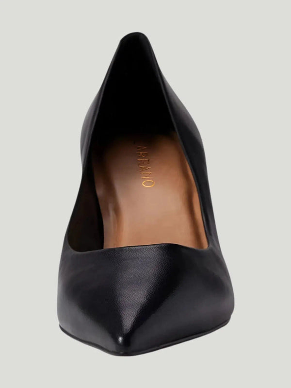 Side view of the Carrano Valentina leather pump showcasing its elegant 2.5-inch heel