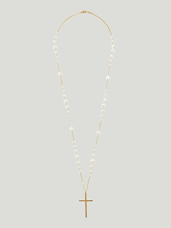 Chan Luu 18K Pearl Cross Necklace - AAPI Owned Brand, Accessories, BIPOC Brand, Gold, Jewelry, Necklaces, New Arrivals, Pearl, Philanthr - Luxury Women's Fashion at Queen Anna House of Fashion