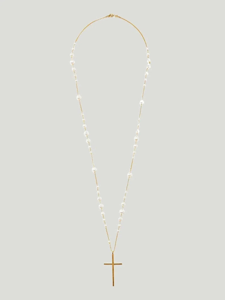 Chan Luu 18K Pearl Cross Necklace