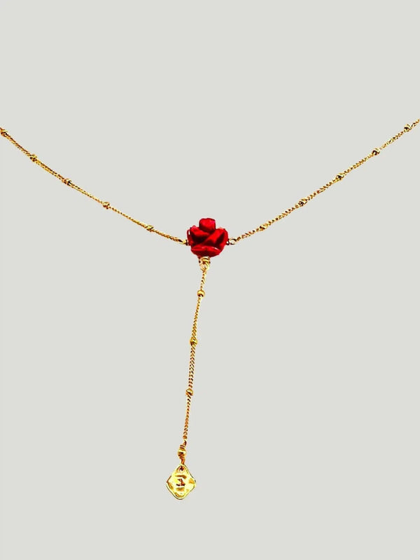 Chan Luu Red Rose Lariat Necklace