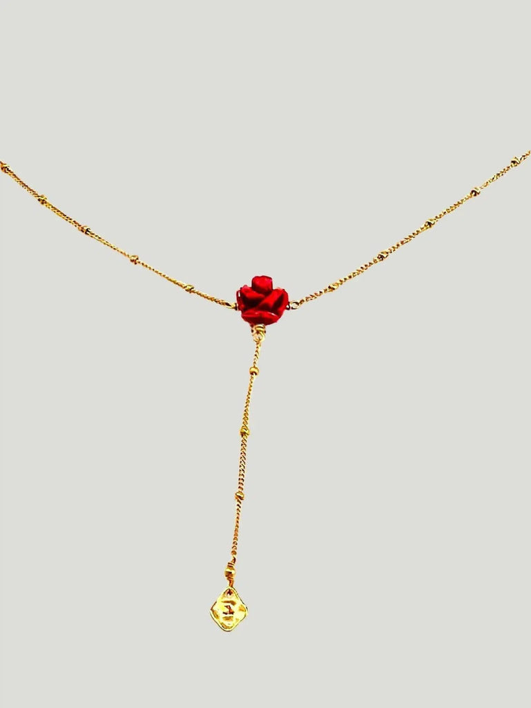 Chan Luu Red Rose Lariat Necklace