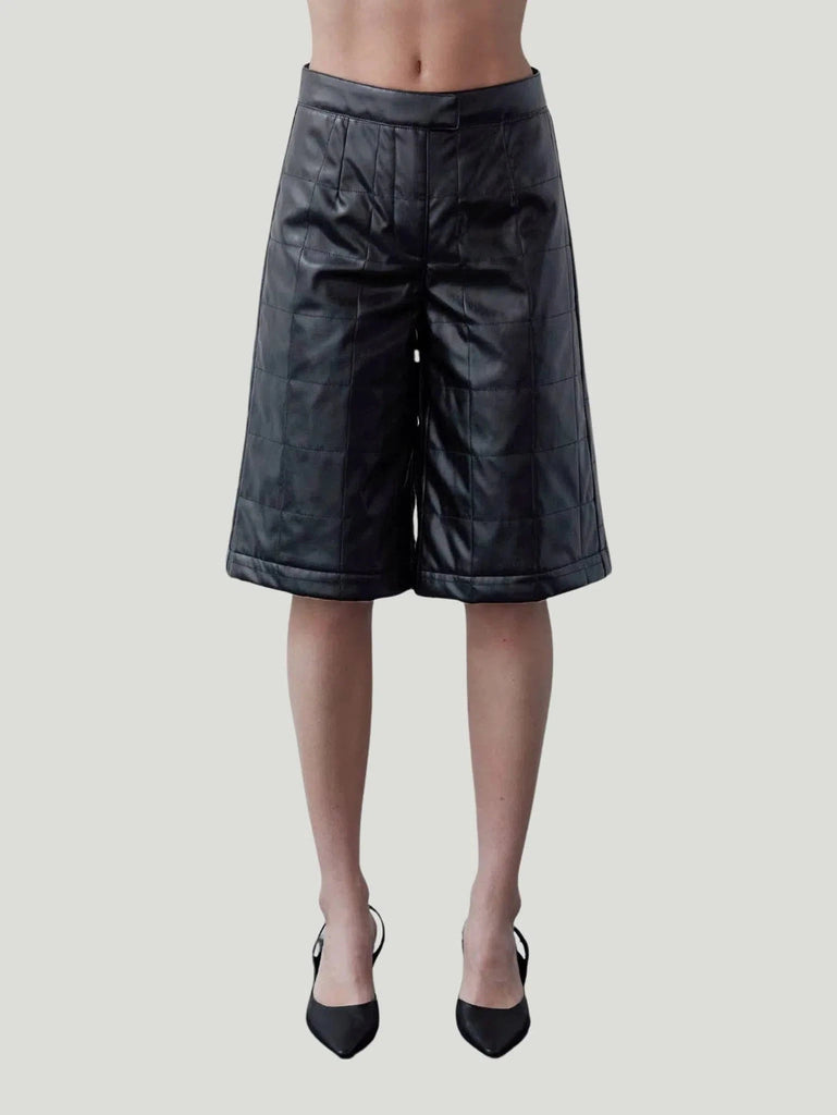 Crescent Amanda Vegan Leather Bermuda Quilted Shorts