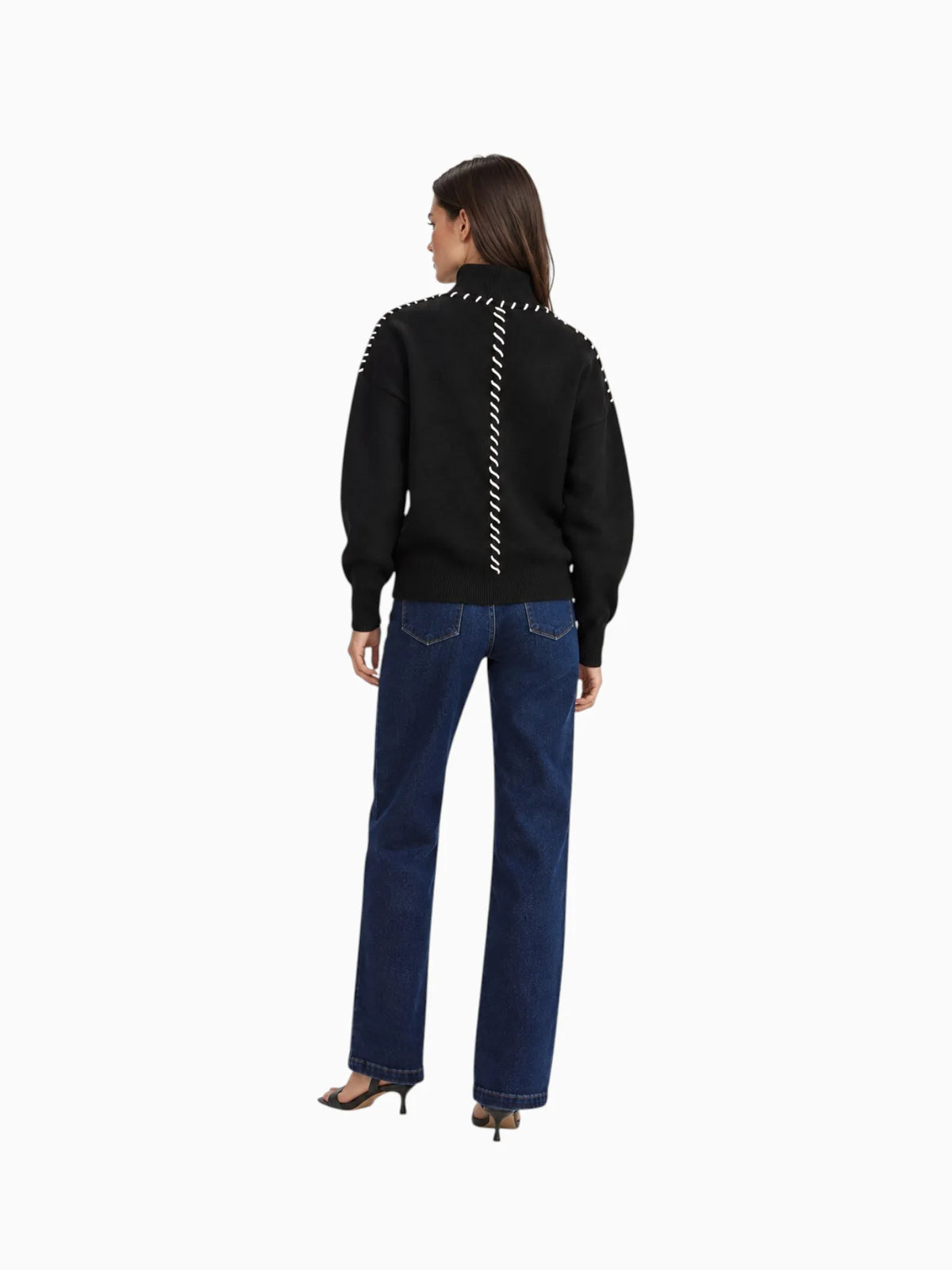 Crescent Crescent Rowan Contrast Stitch Sweater in S - Top | Queen Anna House of Fashion Women's Luxury Fashion