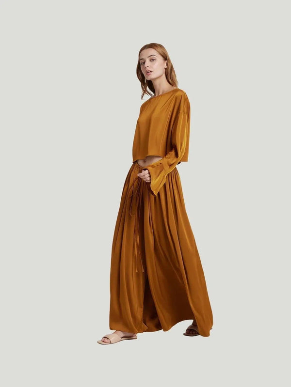 DEPT.ANONYM Silky Wide Leg Pants - Bottoms, One Size, Orange, Pants, S/S'22 - Luxury Women's Fashion at Queen Anna House of Fashion
