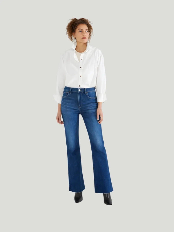 Anya Dark Wash Slimming Jeans by Queen Anna House of Fashion, designed with a sleek silhouette, crafted from soft comfort stretch denim and eco-conscious recycled cotton.