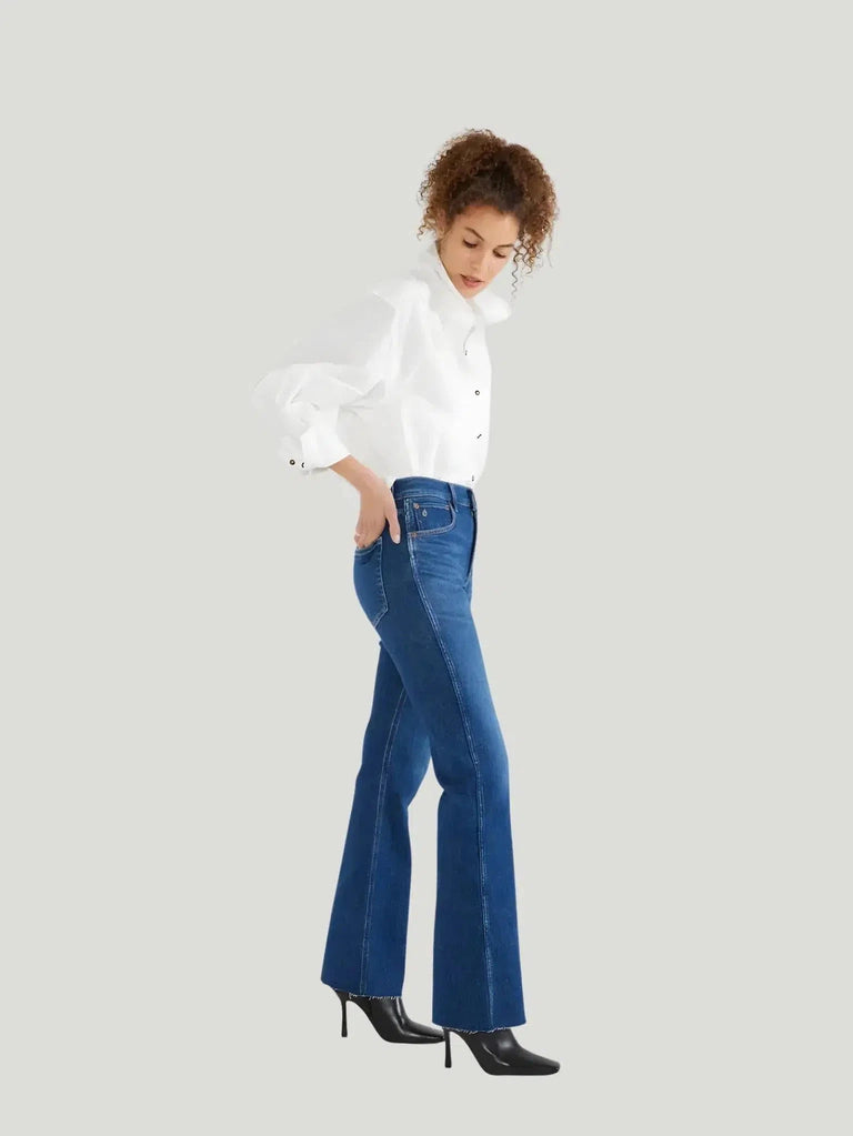 Anya Dark Wash Slimming Jeans by Queen Anna House of Fashion, designed with a sleek silhouette, crafted from soft comfort stretch denim and eco-conscious recycled cotton."