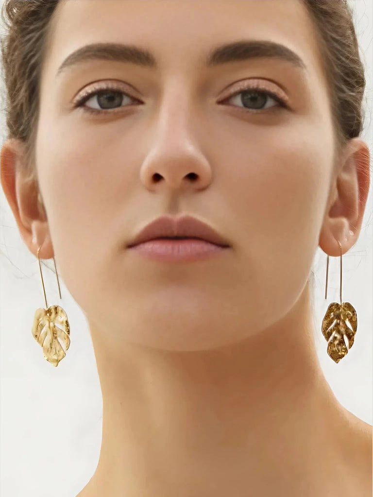 Furano-Studio-18K-Gold-Plated-Lava-Leaf-Drop Earrings-Queen-Anna-House-of-Fashion