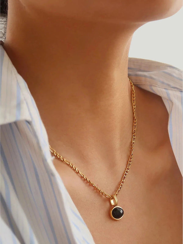Furano Studio Black Onyx Agate Gemstone Pendant Necklace