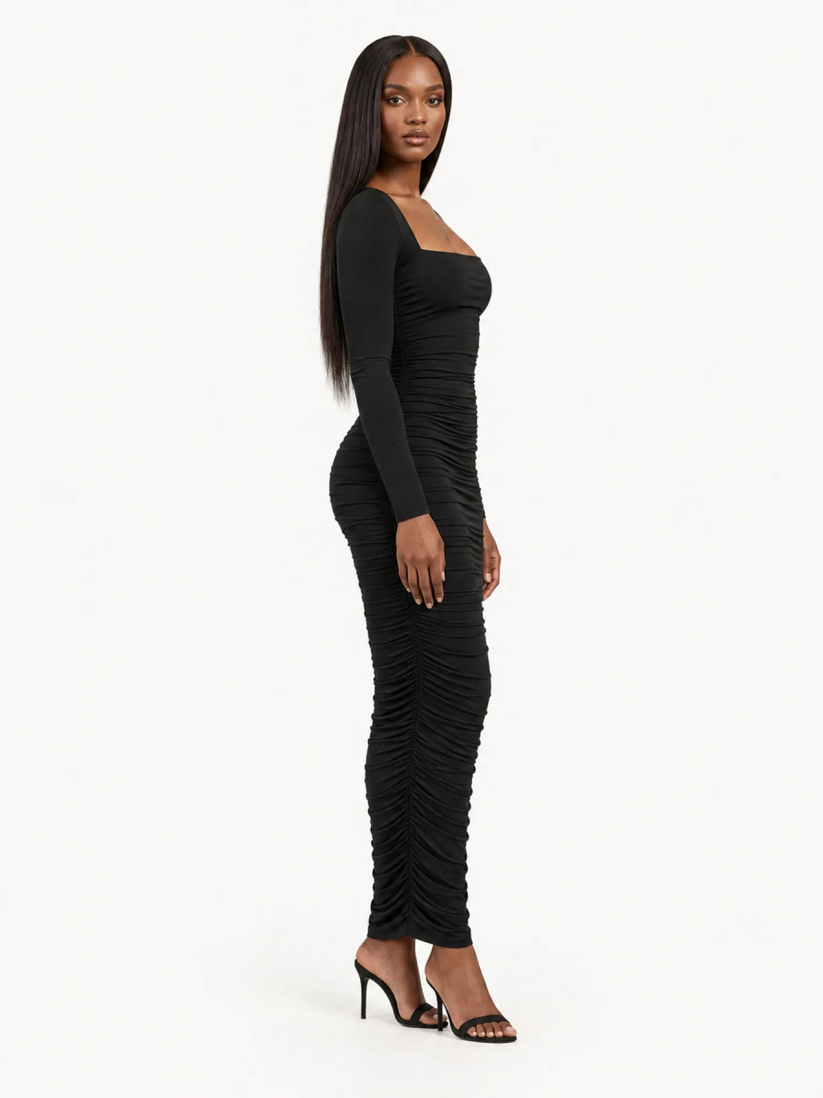 GOOD AMERICAN GOOD AMERICAN Ruched Squareneck Maxi Dress in Black - Dress | Queen Anna House of Fashion Women's Luxury Fashion