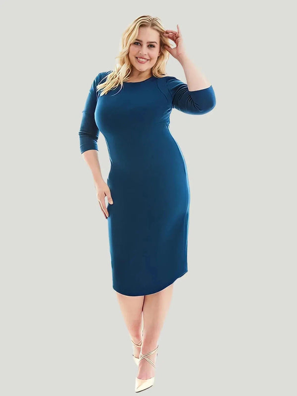 GRAVITAS Jeannette Plus Size Shapewear Dress - 10, 14, AAPI Owned Brand, BIPOC Brand, Blue, Dress, Knee Length, Long Sleeve, Philanthropic Brand, P - Luxury Women's Fashion at Queen Anna House of Fashion