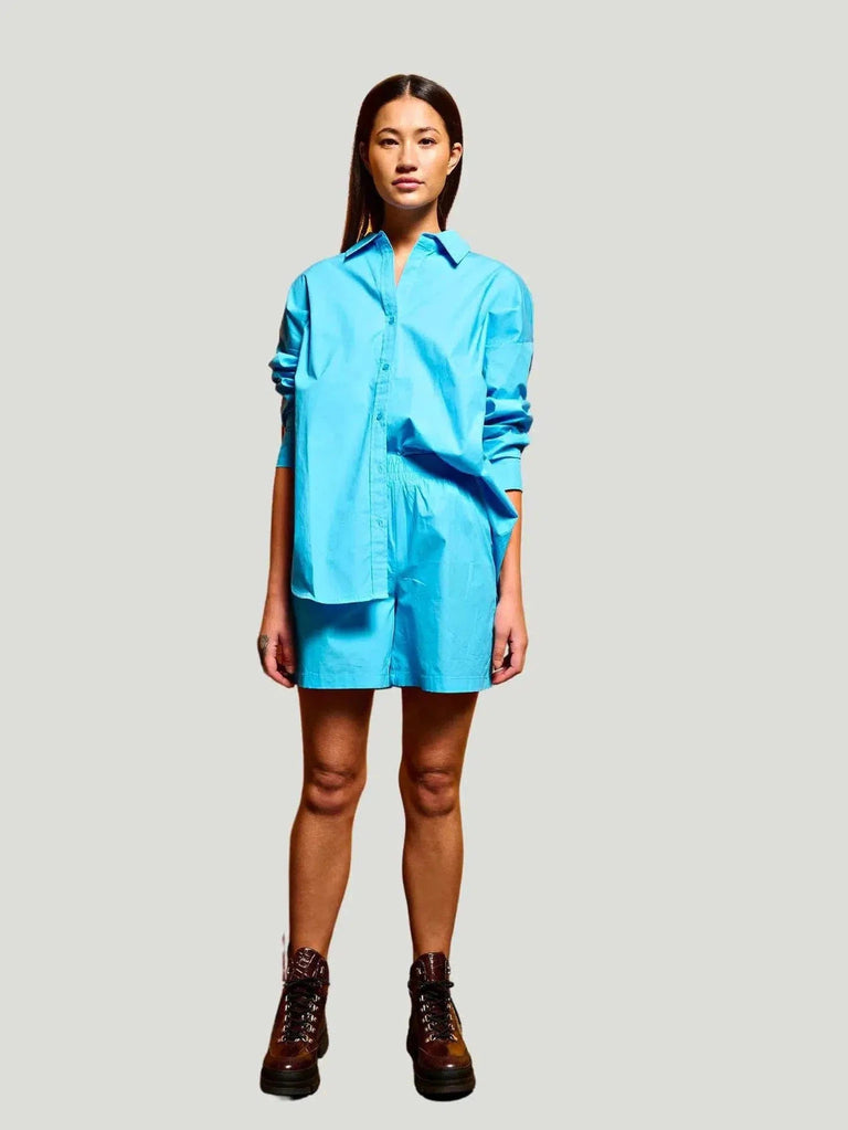 ICHI Stormie Plain Button Front Shirt - AAPI Owned Brand, Aqua, BIPOC Brand, Blue, Button-up, Eco-Conscious Brand, Faire, Philanthropic Bran - Luxury Women's Fashion at Queen Anna House of Fashion