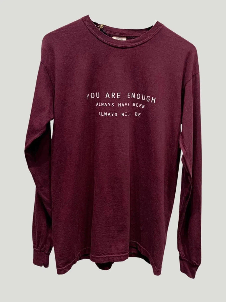 Know Purpose You Are Enough Long Sleeve Tee - BIPOC Brand, Black Owned Brand, Empowered Collection, Everyday Wear, l, Long Sleeve, Philanthropic B - Luxury Women's Fashion at Queen Anna House of Fashion