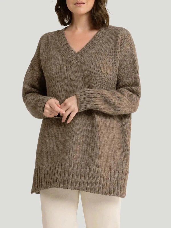 LAUDE the Label Virginia V-Neck Sweater - Backstock, Brown, Eco-Conscious Brand, F/W'22, l, Long Sleeve, m, New Arrivals, Philanthropic Brand, - Luxury Women's Fashion at Queen Anna House of Fashion