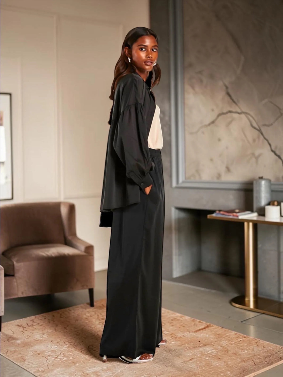 LUNYA LUNYA Organic Pima Wide Leg Pants in Black - Bottom | Queen Anna House of Fashion Women's Luxury Fashion