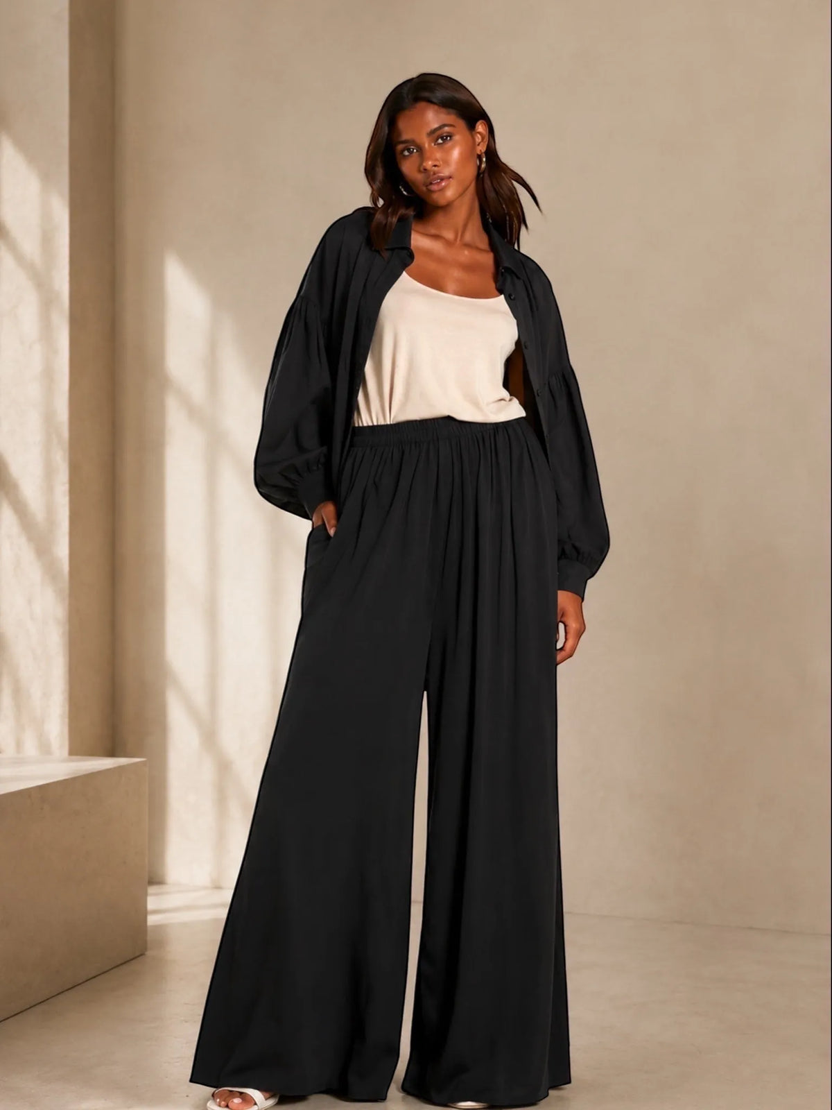 LUNYA LUNYA Organic Pima Wide Leg Pants in Black - Bottom | Queen Anna House of Fashion Women's Luxury Fashion
