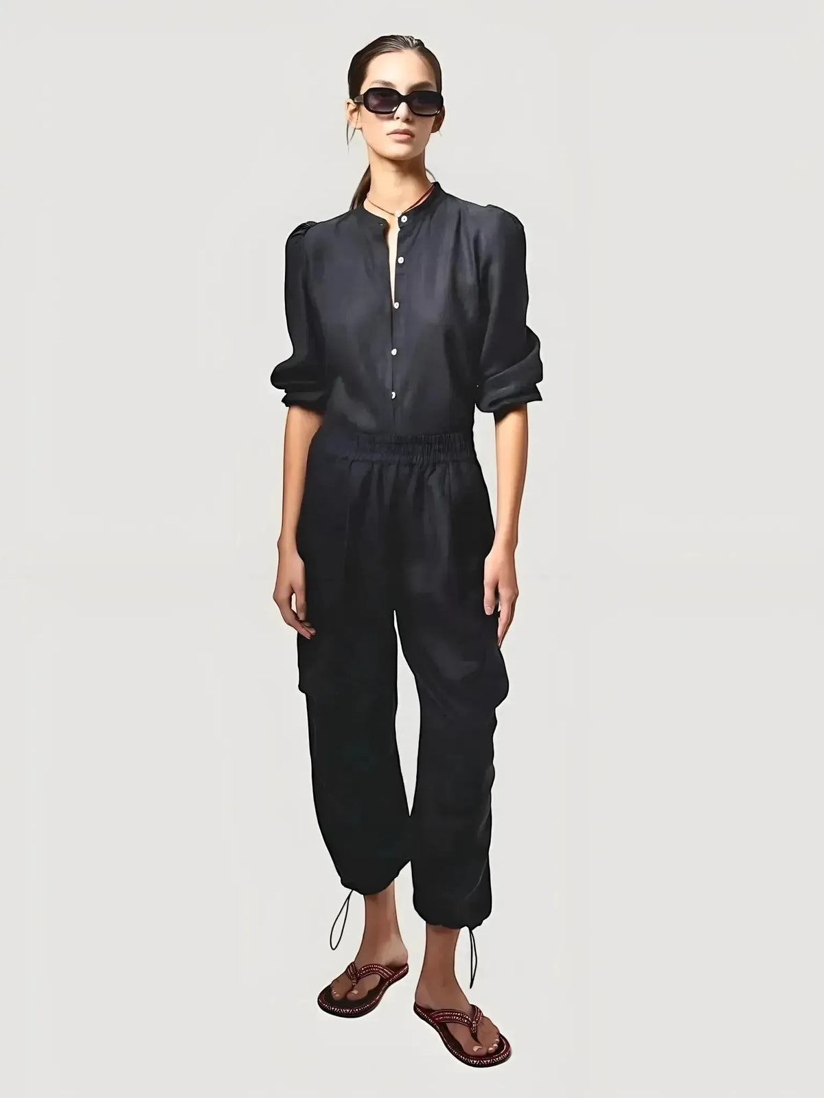 Lanhtropy Lanhtropy Cargo Linen Pants in Black - Bottom | Queen Anna House of Fashion Women's Luxury Fashion