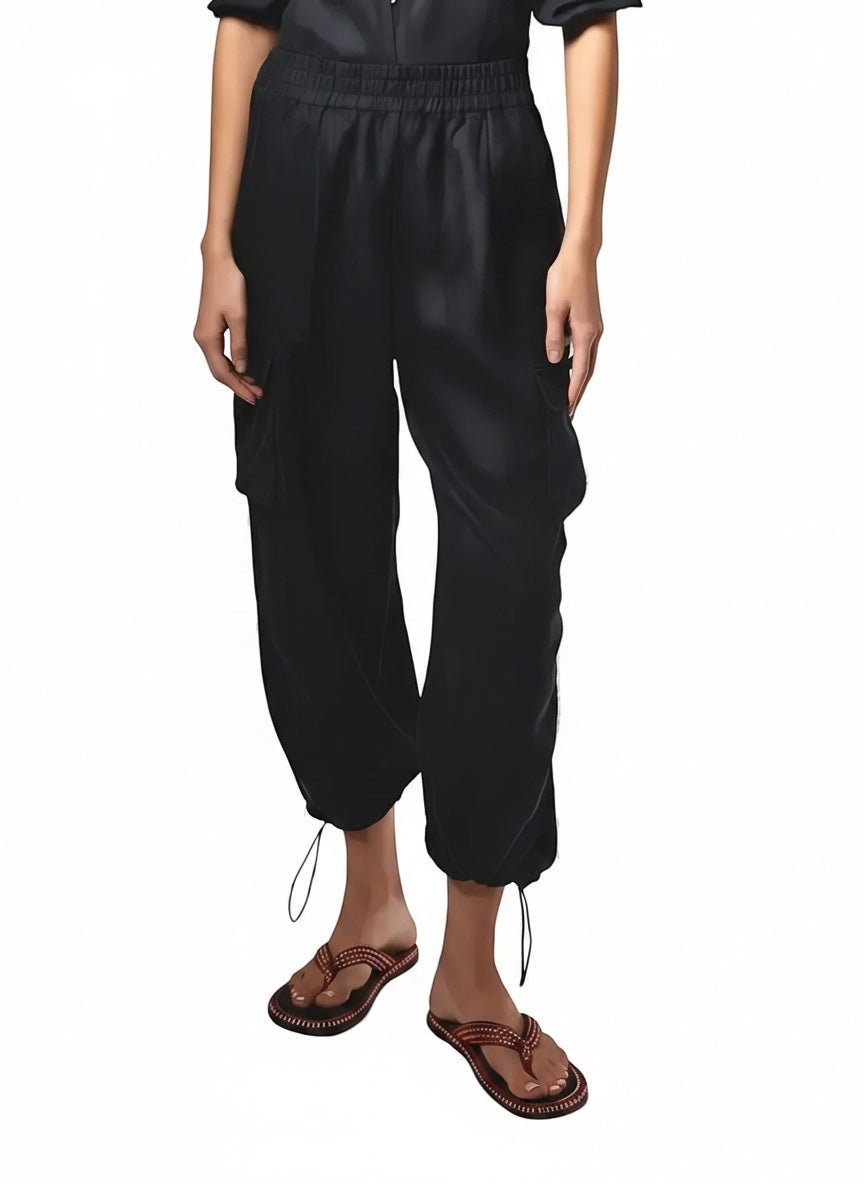 Lanhtropy Lanhtropy Cargo Linen Pants in Black - Bottom | Queen Anna House of Fashion Women's Luxury Fashion