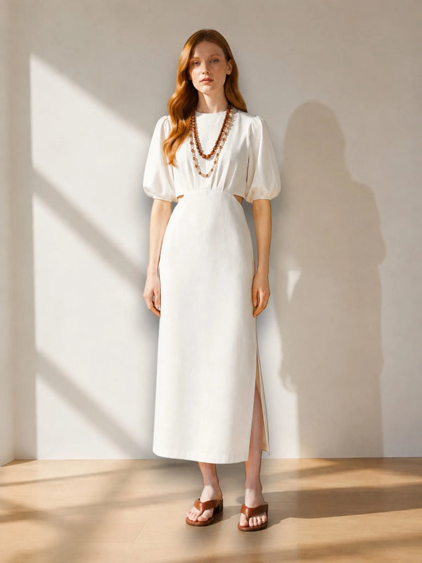 Lanhtropy Lanhtropy Ios Linen Dress in Natural White - Dress | Queen Anna House of Fashion Women's Luxury Fashion