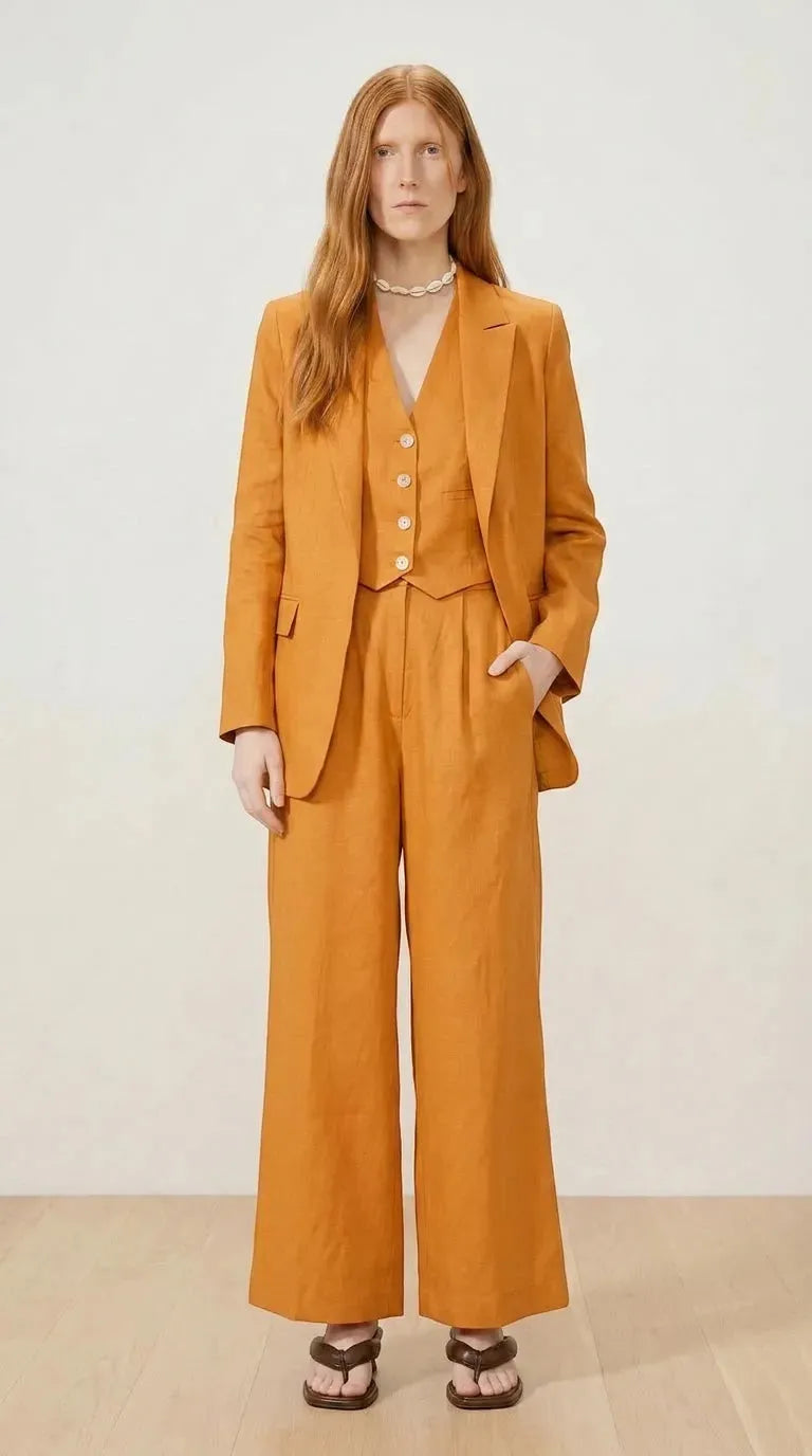 Lanhtropy Lanhtropy Milano Linen Blazer in Caramel - Outerwear | Queen Anna House of Fashion Women's Luxury Fashion