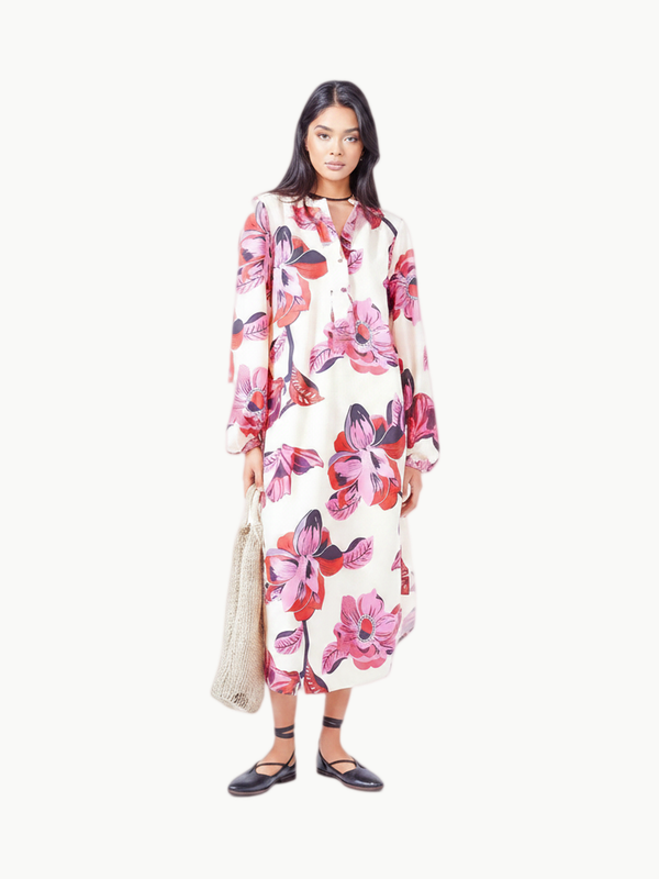 Lanhtropy Lanhtropy Sake Linen Tencel Dress in Hibiscus Linen Dress - Dress | Queen Anna House of Fashion Women's Luxury Fashion