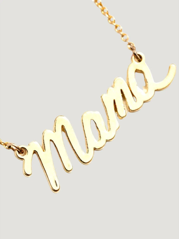 Larissa Loden MAMA Script Necklace - Accessories, Gold, Jewelry, Necklaces, New Arrivals, S/S'23, Women Owned Brand - Luxury Women's Fashion at Queen Anna House of Fashion