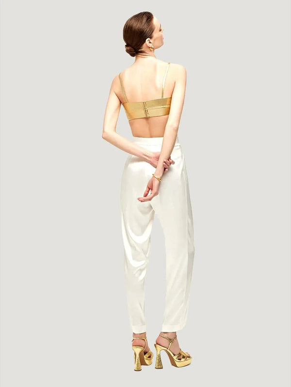 Le Cle Lizbon Pants - Bottoms, Eco-Conscious Brand, l, m, New Arrivals, Pants, s, S/S'23, S/S'24 Backstock, Satin, White,  - Luxury Women's Fashion at Queen Anna House of Fashion