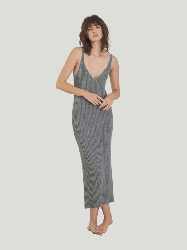 Leap Concept Knitted Cashmere Dress - AAPI Owned Brand, Cashmere, Dress, Eco-Conscious Brand, F/W'22, Grey, l, LGBTQ+ Owned Brand, Midi, P - Luxury Women's Fashion at Queen Anna House of Fashion