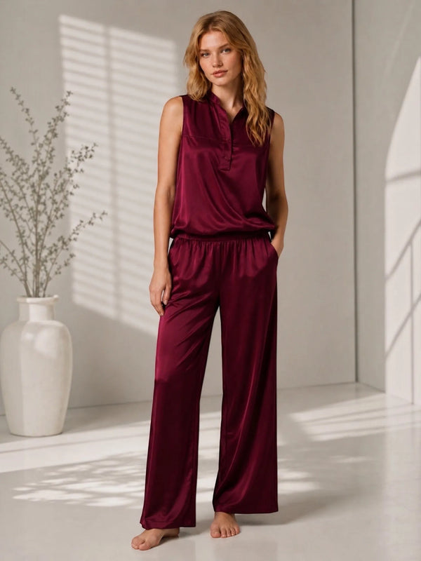 LUNYA Lunya Washable Silk Tank & Pant Set in Burgundy Top - Top | Queen Anna House of Fashion Women's Luxury Fashion