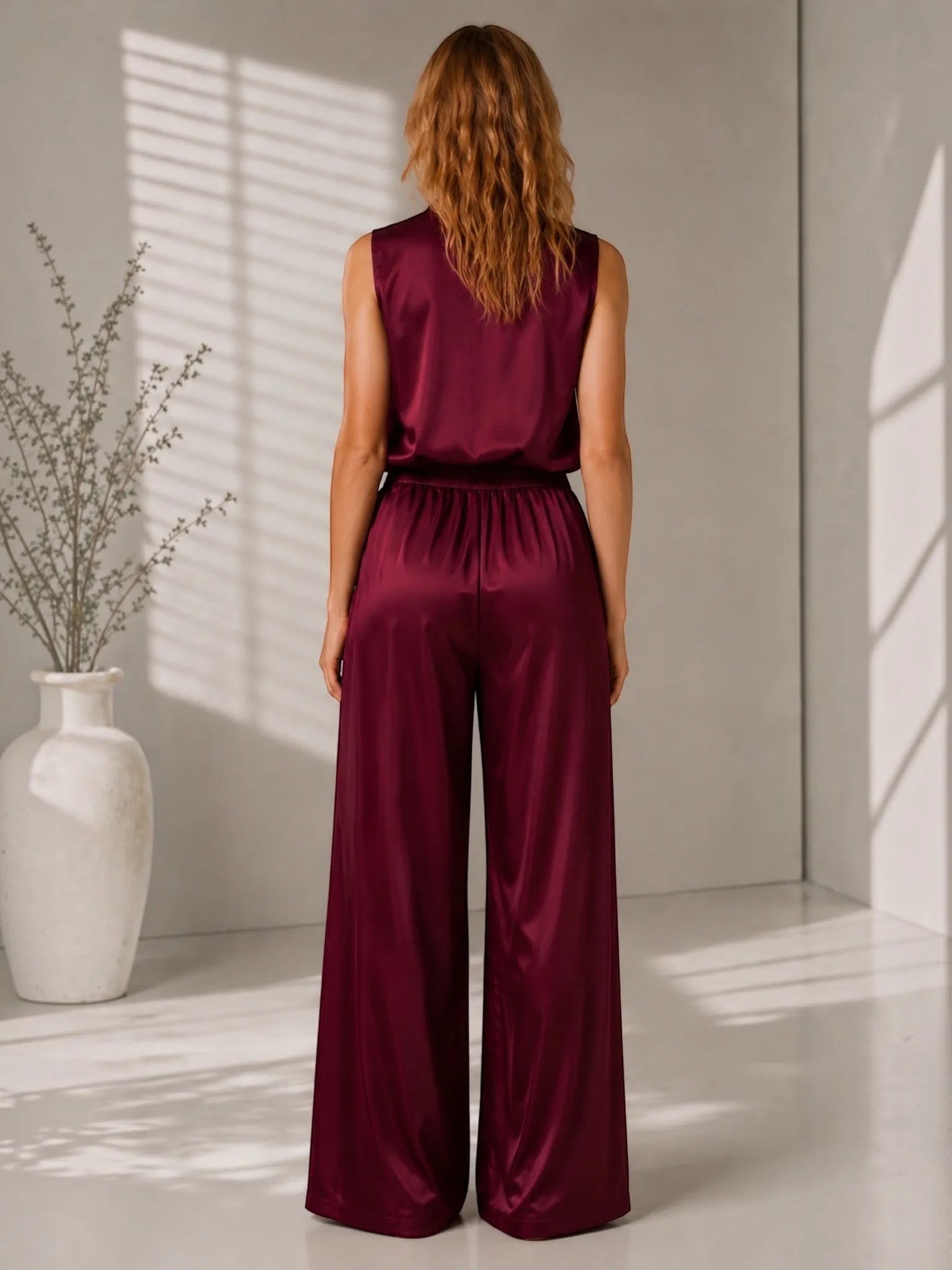 LUNYA Lunya Washable Silk Tank & Pant Set in Burgundy Top - Top | Queen Anna House of Fashion Women's Luxury Fashion