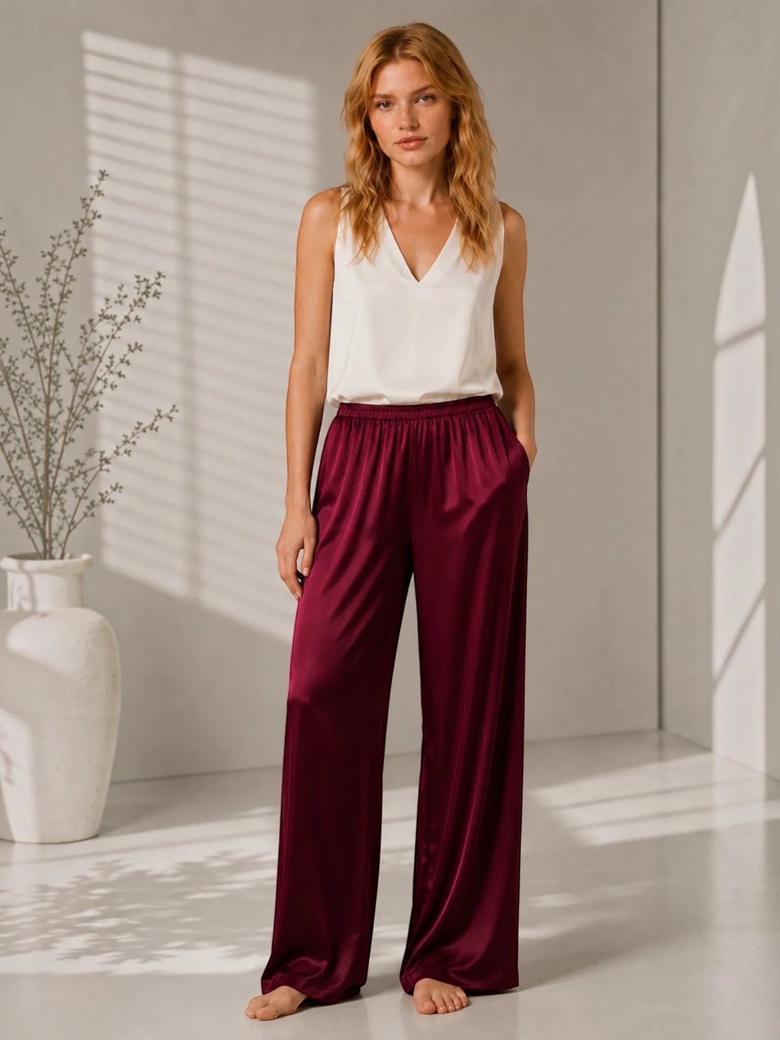 LUNYA Lunya Washable Silk Tank & Pant Set in Burgundy Pant - Top | Queen Anna House of Fashion Women's Luxury Fashion
