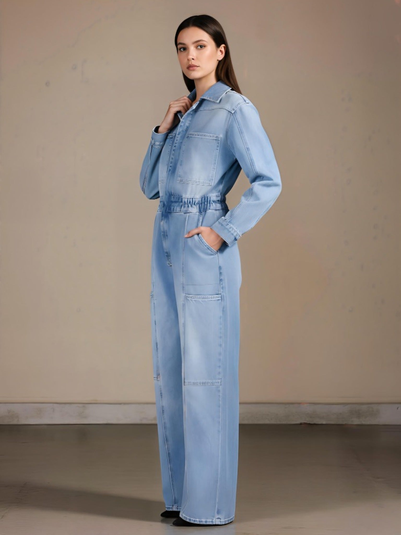 NOCTURNE Denim Cargo Jumpsuit