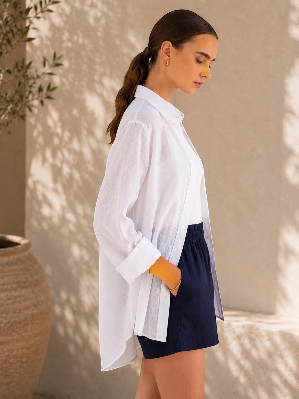 Neu Nomads Neu Nomads Livia Boyfriend Linen Shirt in White - Top | Queen Anna House of Fashion Women's Luxury Fashion
